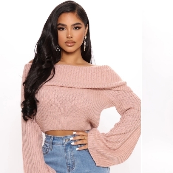 Fashion Nova Off The Shoulder Crop Top Pink Sweater Size Small‎ New With Tags - Picture 12 of 14